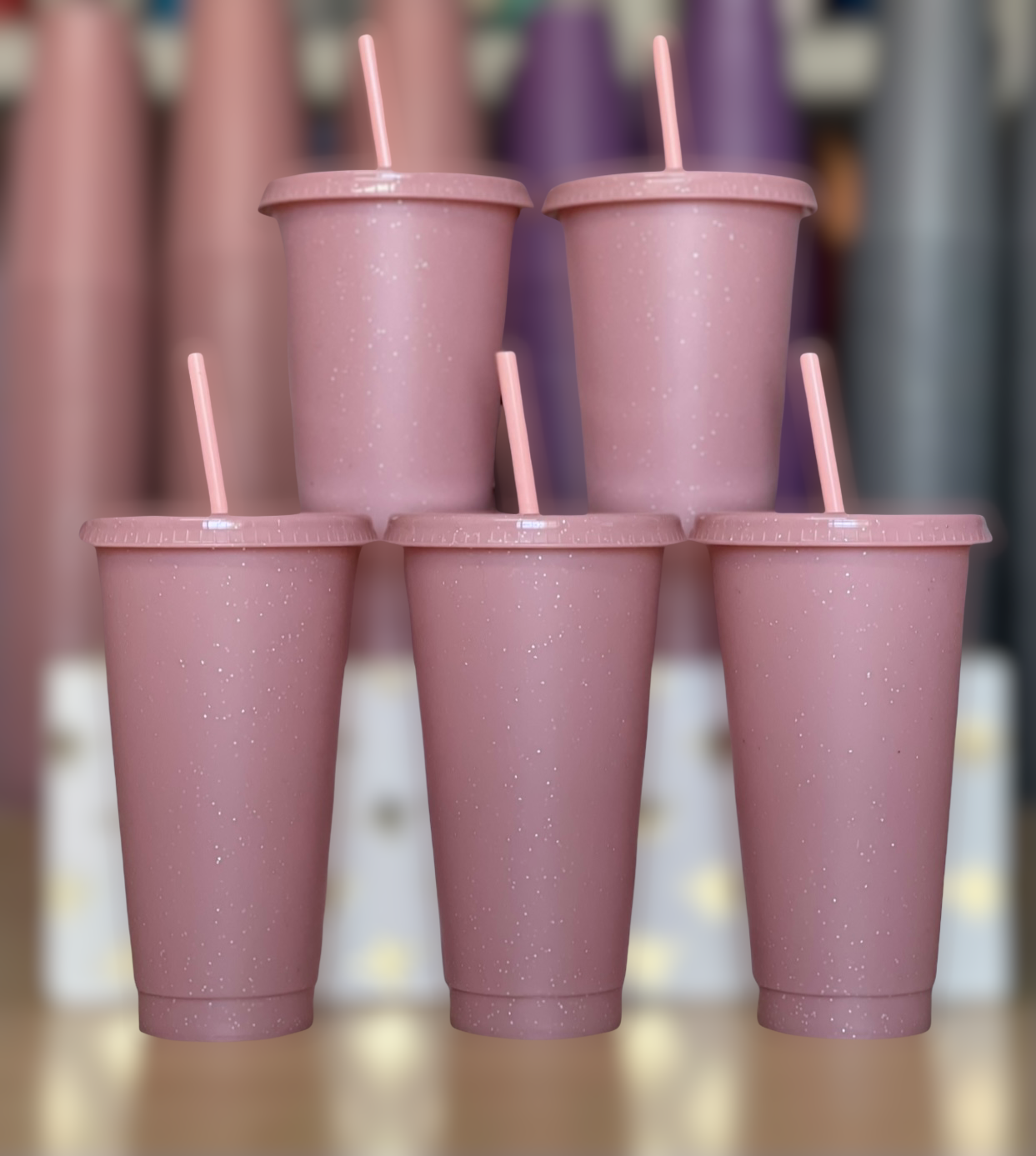 24oz Solid Glitter Cold Cups, The Bestie Collection, 5 pack, Rose Squad (Rose)