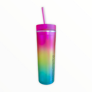 16 oz Double Wall Acrylic Skinny Tumbler, Dark Pink Rainbow