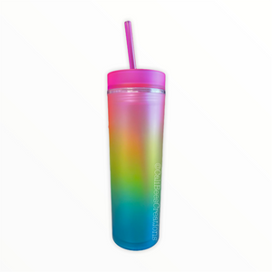 16 oz Double Wall Acrylic Skinny Tumbler, Light Pink Rainbow