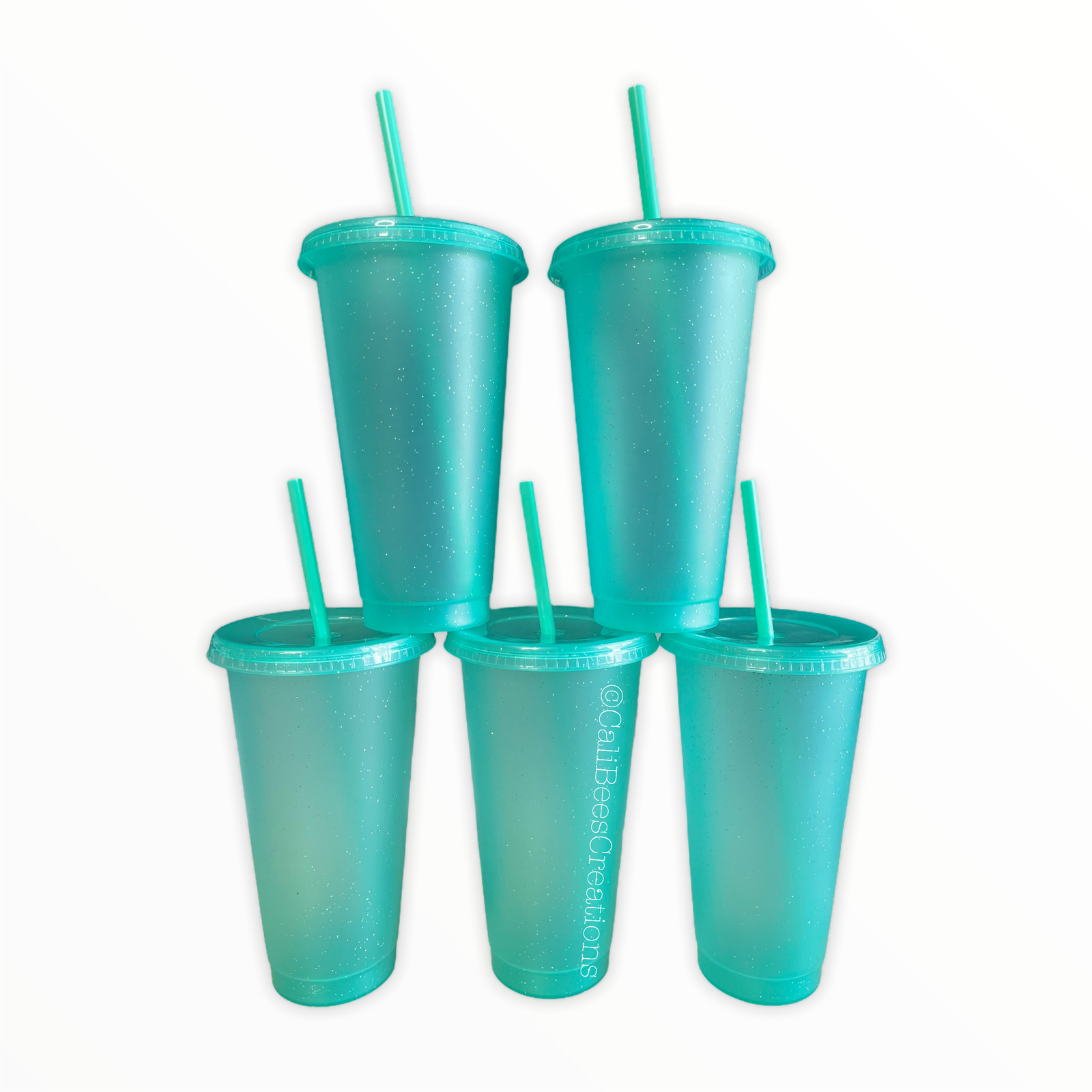 24oz Glitter Cold Cups, Mint 5 Pack
