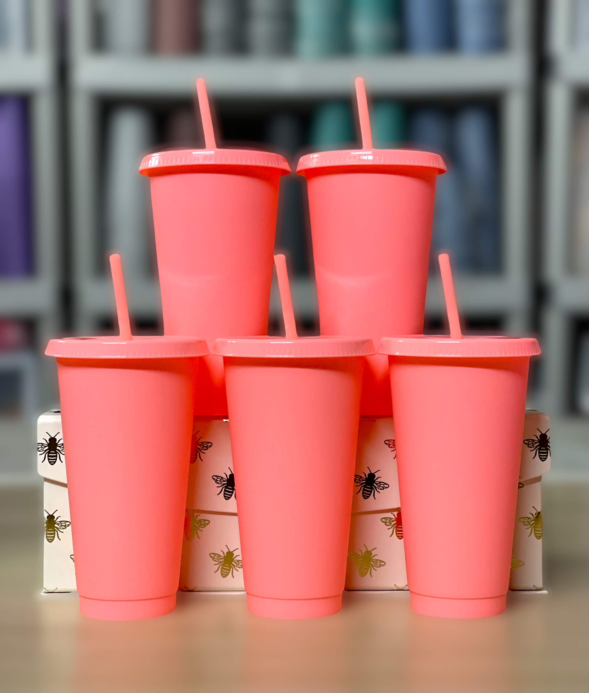 24oz Matte Cold Cups, Bright Coral 5 pack