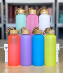 20 oz Sublimation frosted WATER BOTTLE w/ bamboo lid