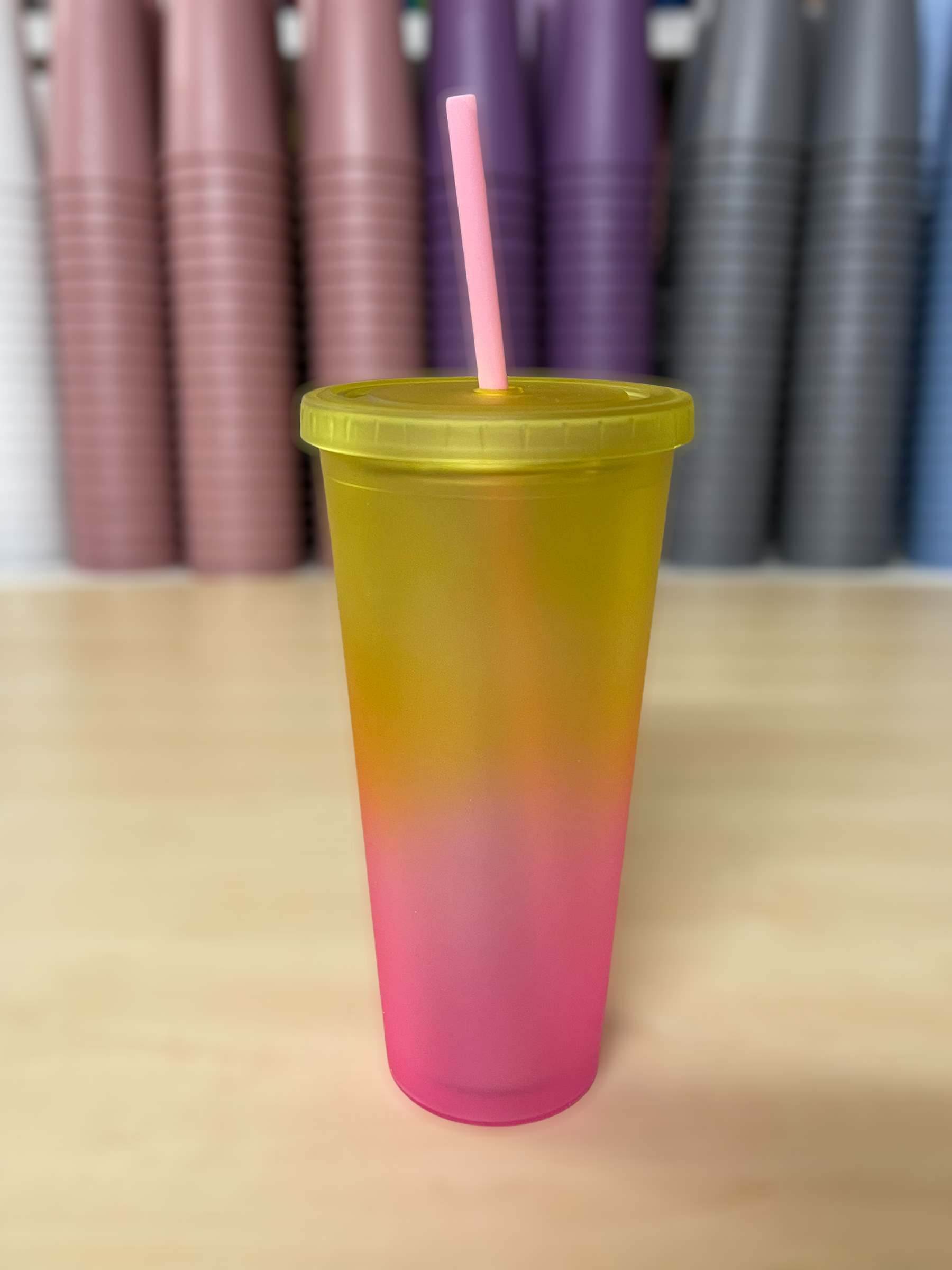 24 oz Double Wall Acrylic Tumbler, Yellow/Pink