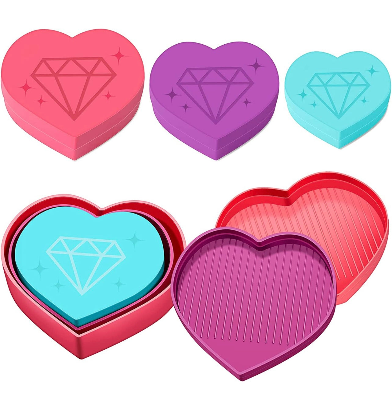 Heart Shaped Rhinestone Sorting Trays, 3 piece set.