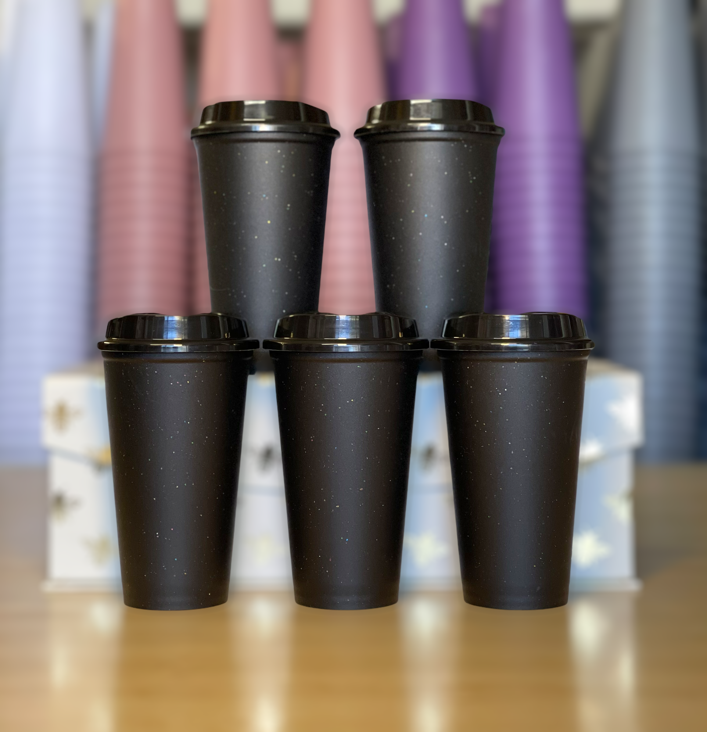 16oz Hot Cups, Black Galaxy 5 pack
