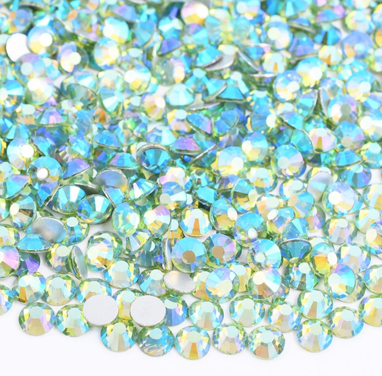 Glass Crystal Rhinestones, SS3-SS20 Mix, Light Emerald AB