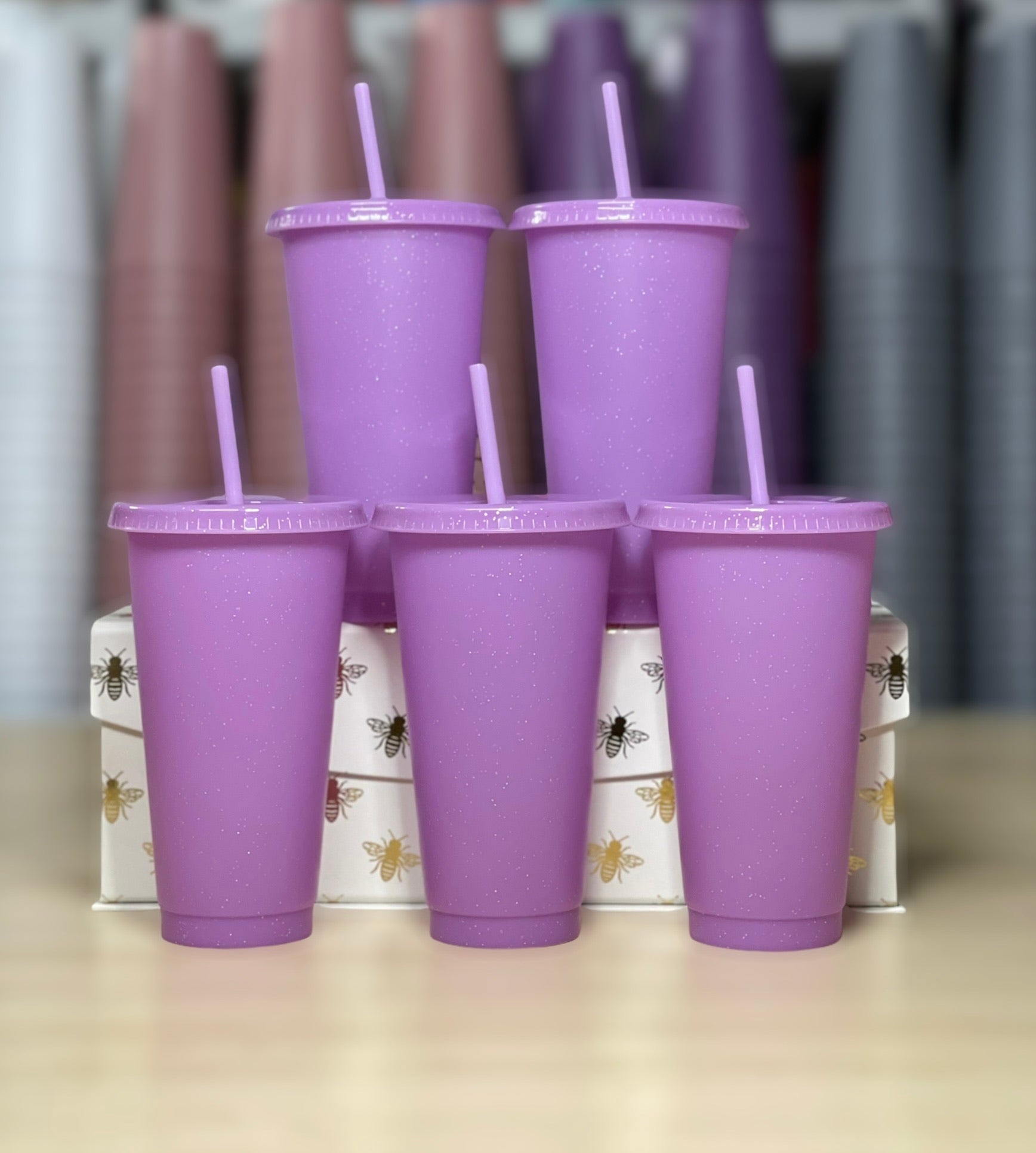 24oz Solid Glitter Cold Cups, Tropical Collection, Berry Punch 5 Pack