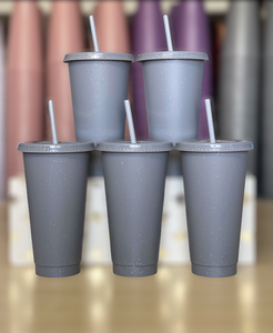 24oz Solid Glitter Cold Cups, The Bestie Collection, Gray