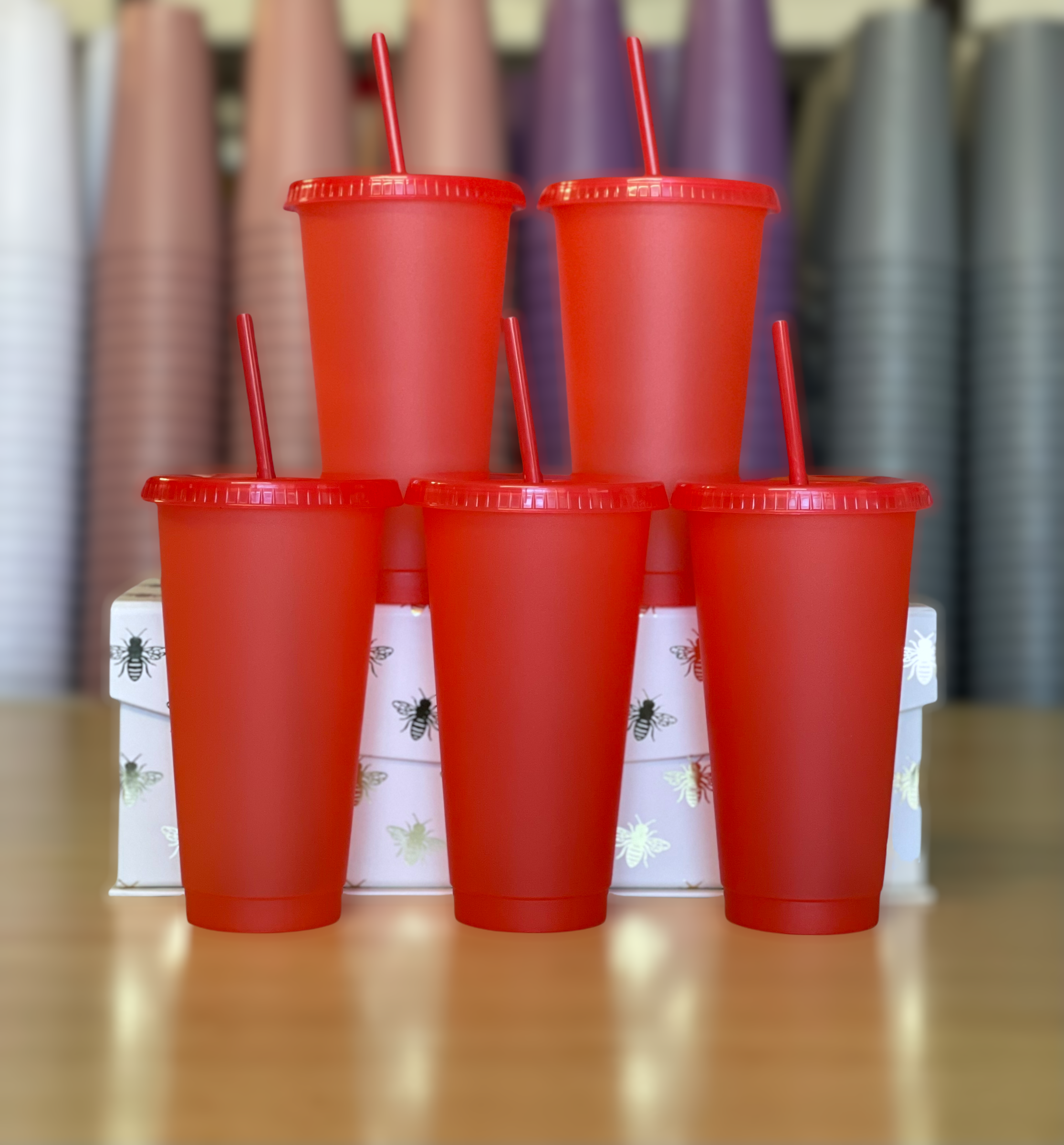 24oz Cold Cups, Transparent Red 5 Pack