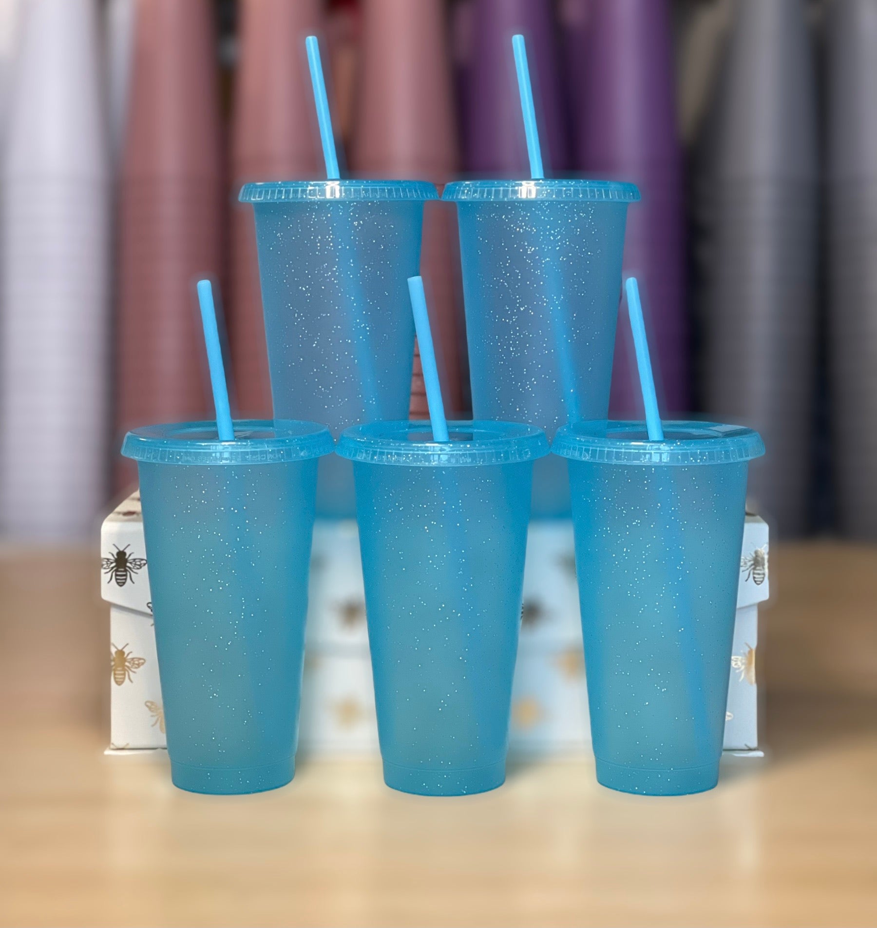 24oz Glitter Cold Cups, Sky Blue 2.0 5 Pack
