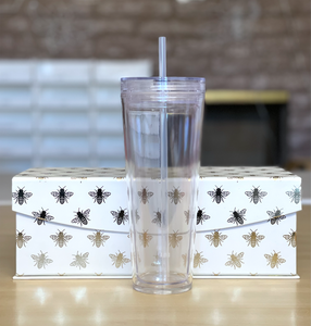 24 oz or 16 oz Clear Double Wall Tumbler W/Fillable Lid – Cali Bees  Creations
