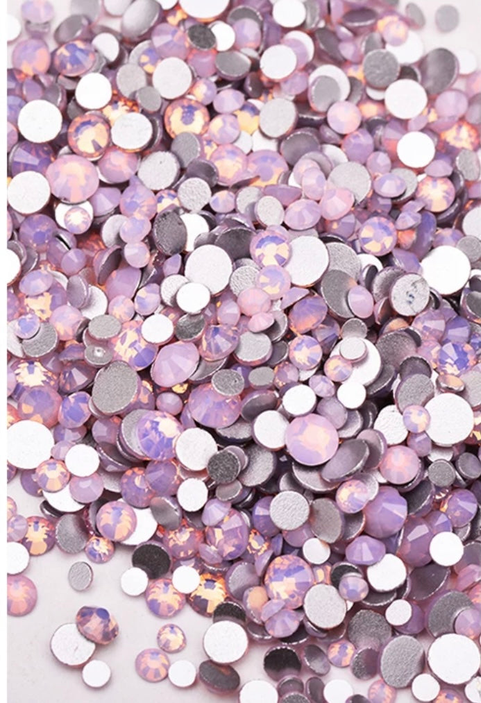 Glass Crystal Rhinestones, SS3-SS20 Mix, Pink Opal