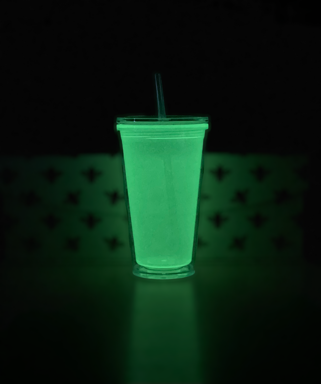 Clear Double Wall Tumbler, Glow in the Dark, 24 oz or 16 oz