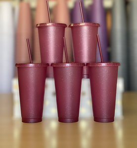 Plastic Glitter Cups with Lids and Straws, 24 oz 5-Pack Reusable Colorful