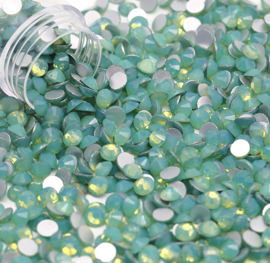 Glass Crystal Rhinestones, SS3-SS20 Mix, Green Opal