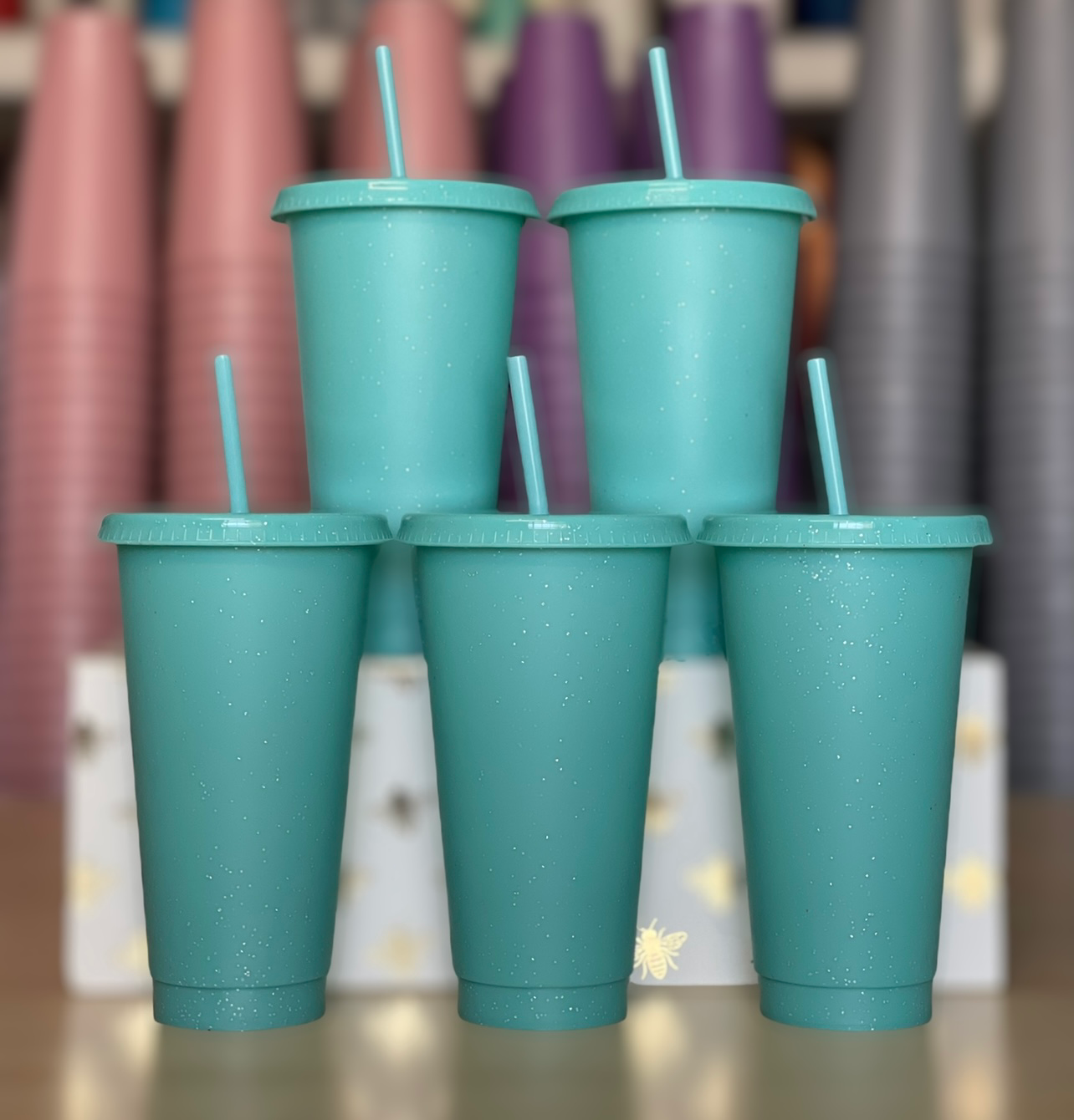 24oz Solid Glitter Cold Cups, The Bestie Collection, 5 pack, Green
