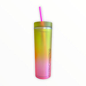 16 oz Double Wall Acrylic Skinny Tumbler, Yellow/Pink