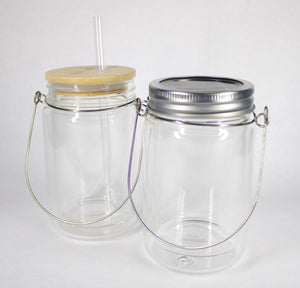 11oz Snow Globe Sublimation Clear Glass Solar Mason Jar Tumbler, Lantern w/2 lids