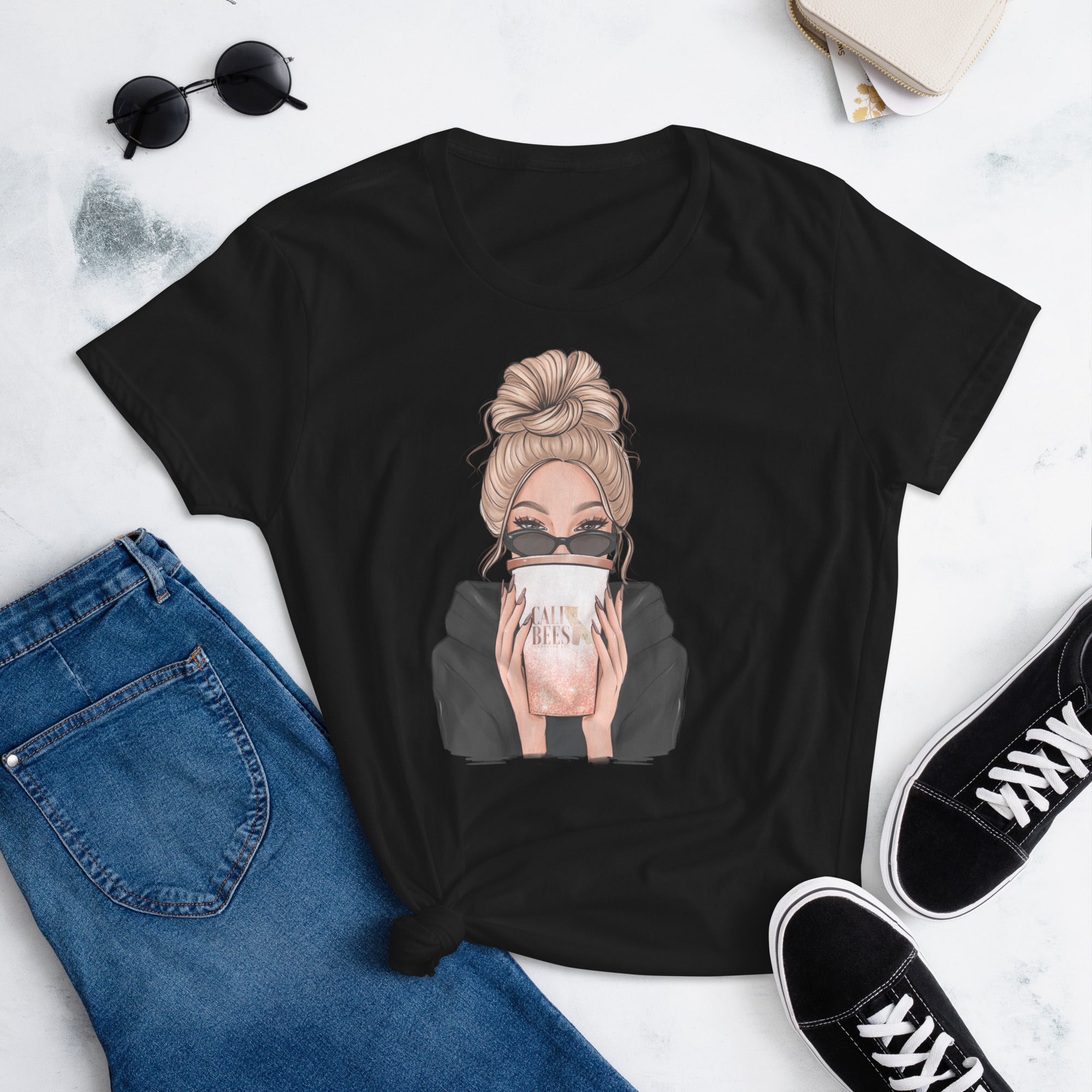 Cali Bees Messy Bun Women's short sleeve T-Shirt