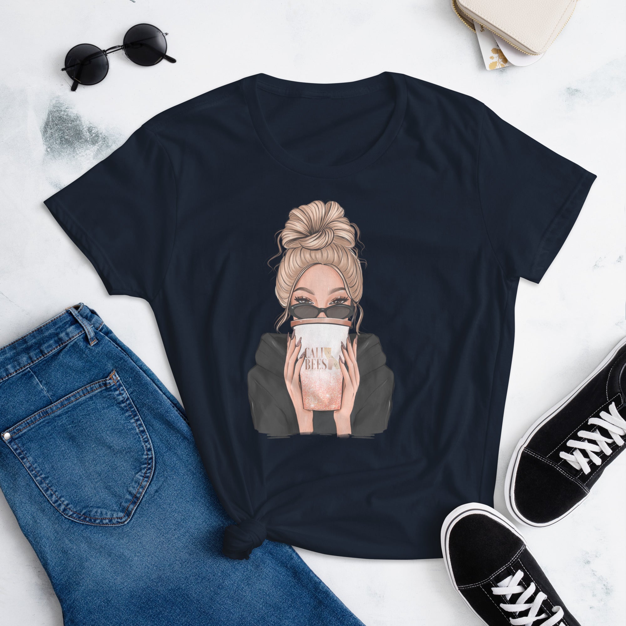 Cali Bees Messy Bun Women's short sleeve T-Shirt